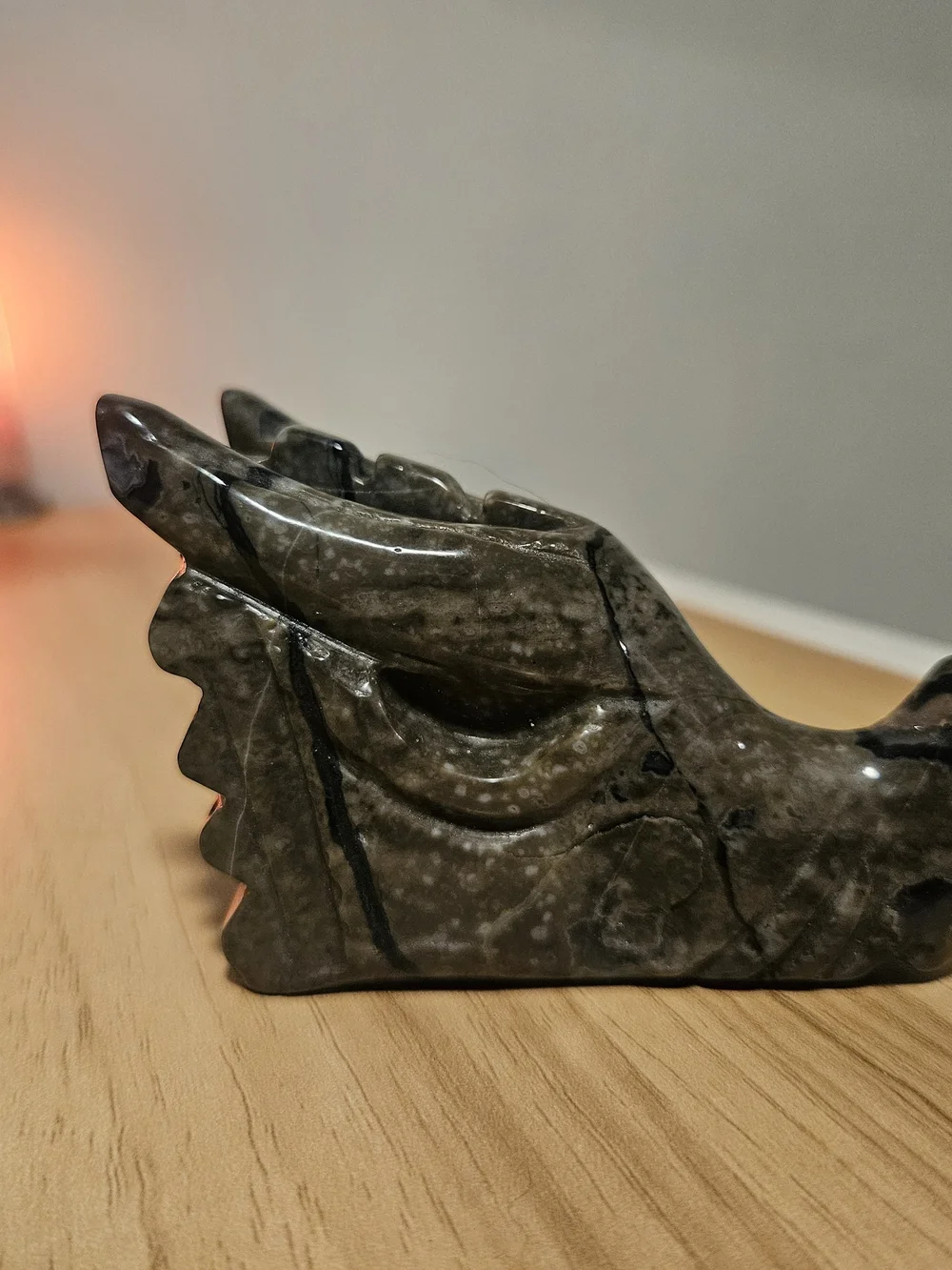 Polished Black and Brown Volcanic Agate Decorative Stone Dragon Figurine